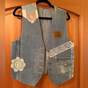Vintage Women’s Levi's Novelty Patchwork Quilted Denim Vest with Brass Accents